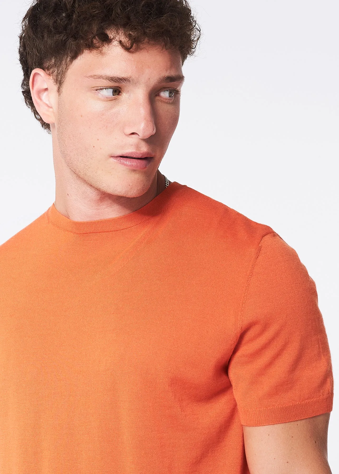 100% Cashmere Crew Neck T-shirt - Orange