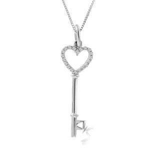 1/10 cttw Diamond Heart Key Pendant Necklace in Sterling Silver