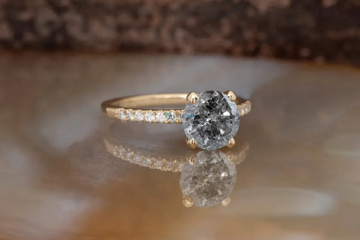 1.12 ct Salt & Pepper diamond solitaire engagement ring - 14k Yellow Gold