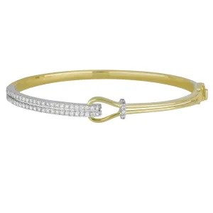 14k Yellow and White Gold Two-Row Diamond Buckle Bangle, D=1.05tw