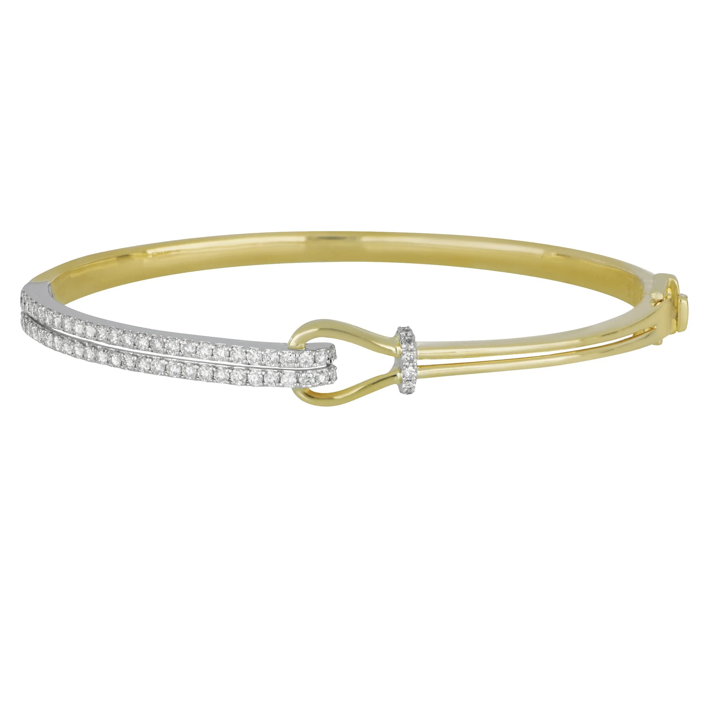 14k Yellow and White Gold Two-Row Diamond Buckle Bangle, D=1.05tw