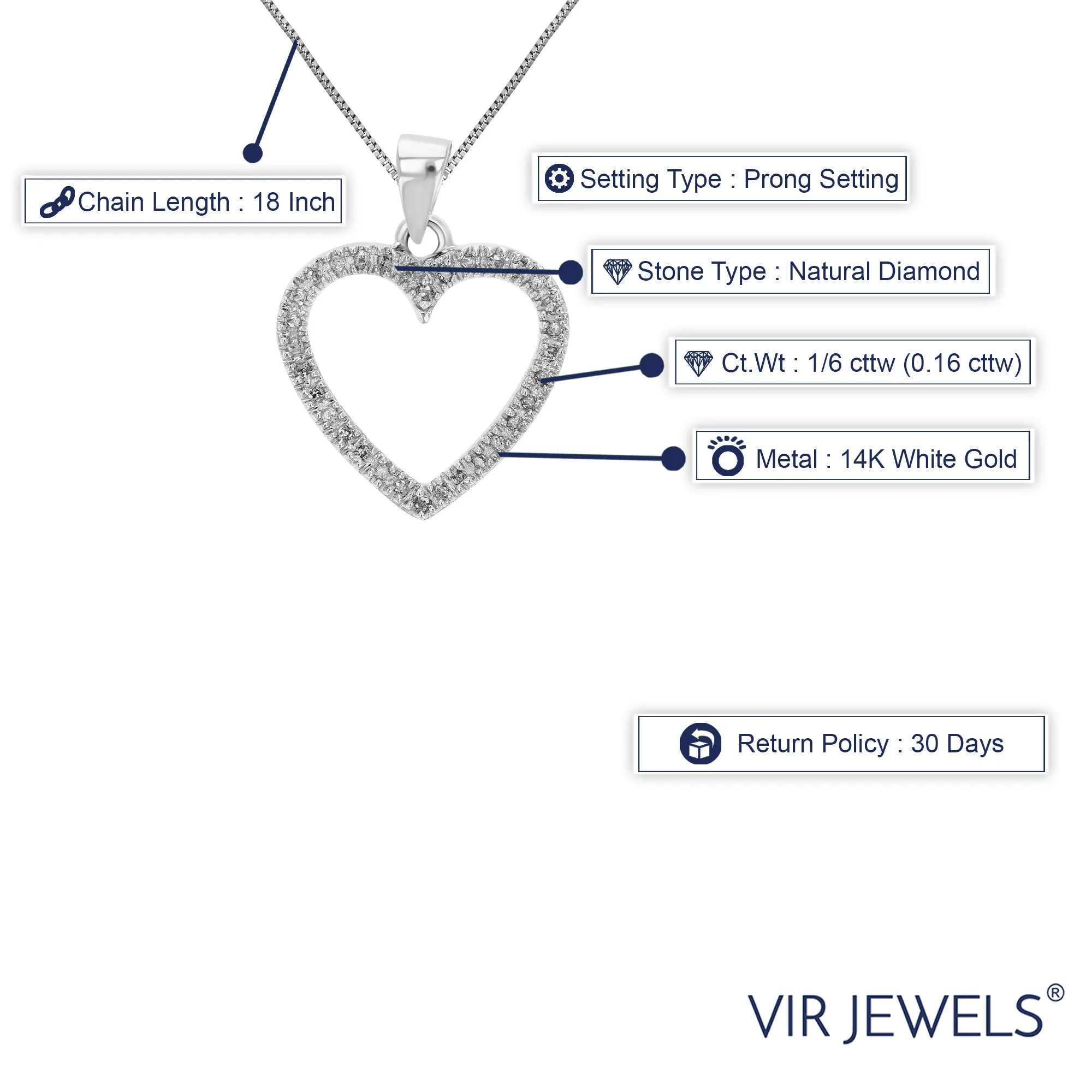 1/6 cttw Diamond Heart Pendant Necklace in 14K White Gold