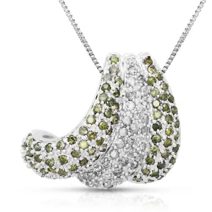 1.70 cttw Green and White Diamond Pendant Necklace in 14K White Gold