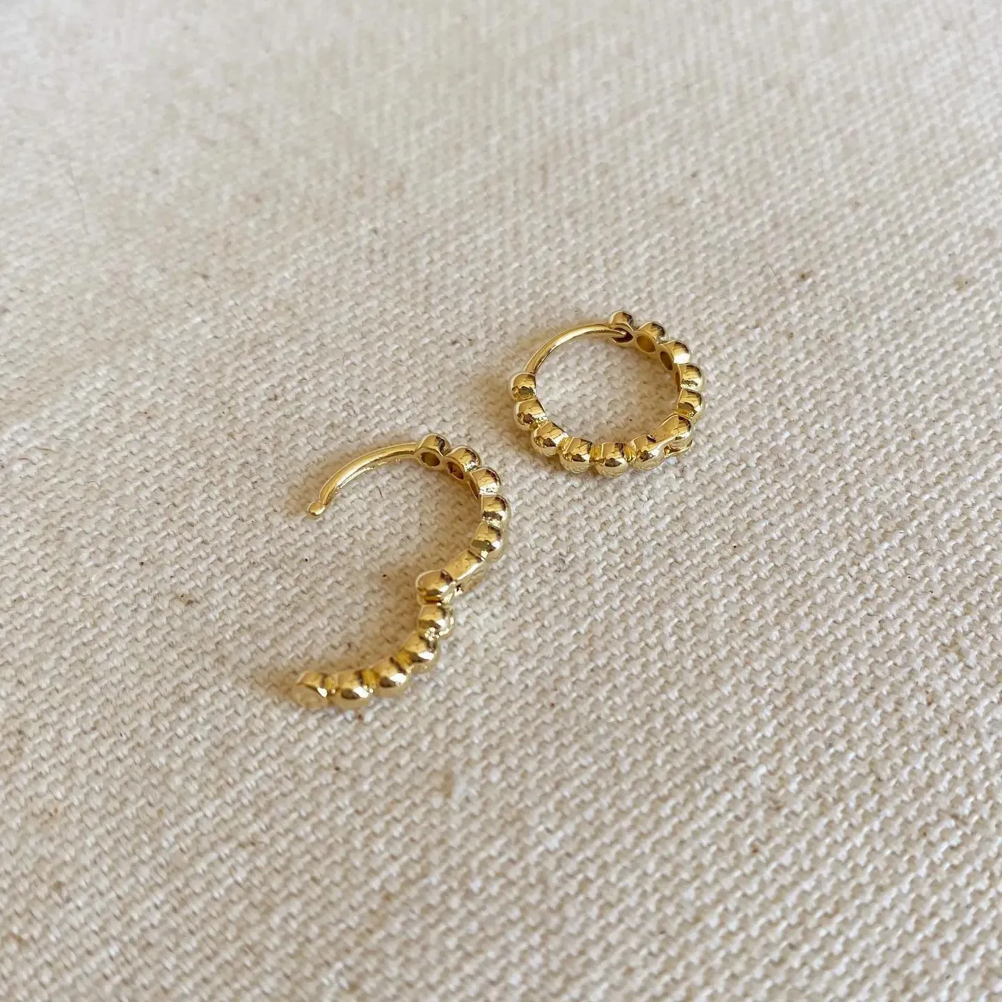 18k Gold Filled 15.5mm Beaded Clicker Hoop Earrings