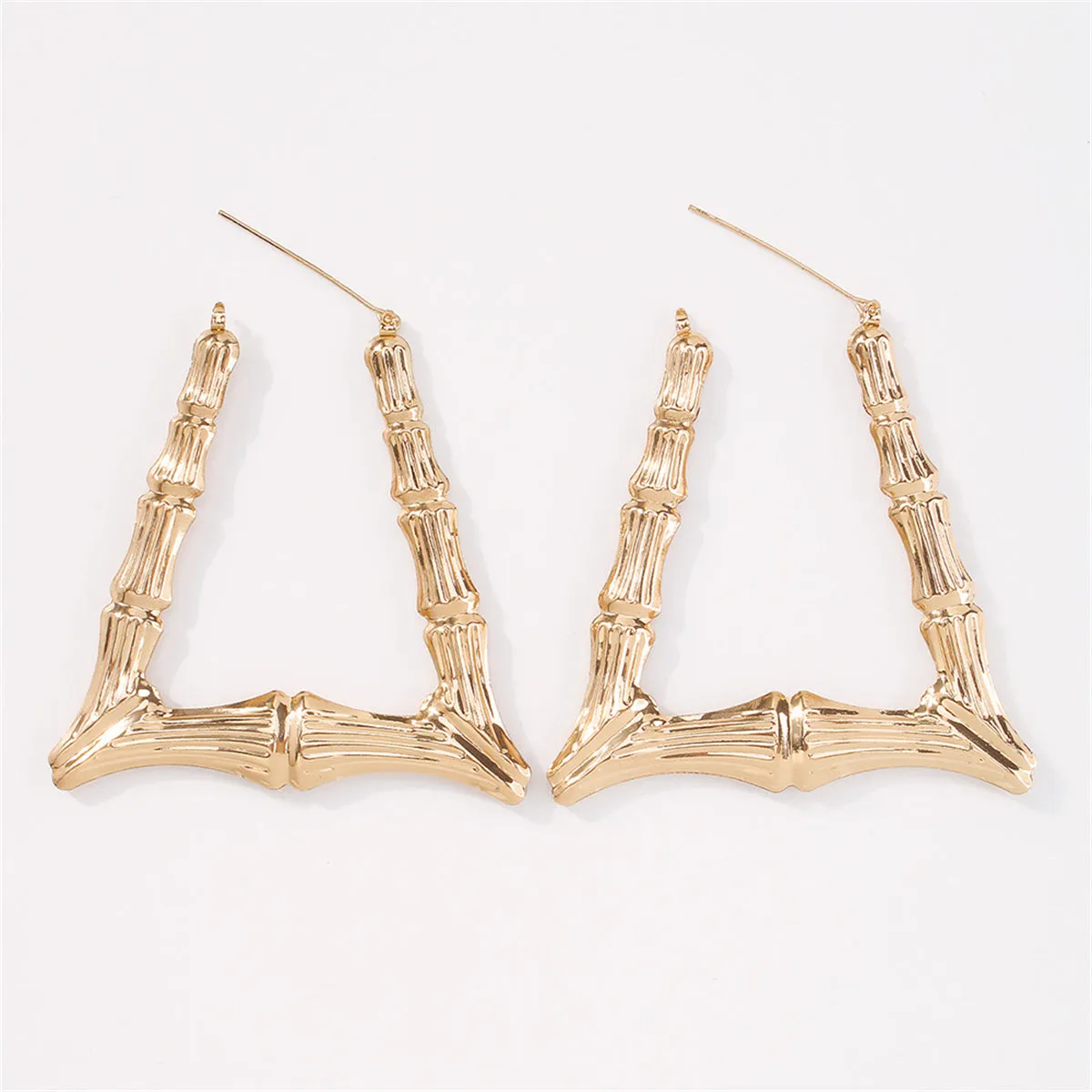18K Gold-Plated Open Trapezium Bamboo Huggie Earrings