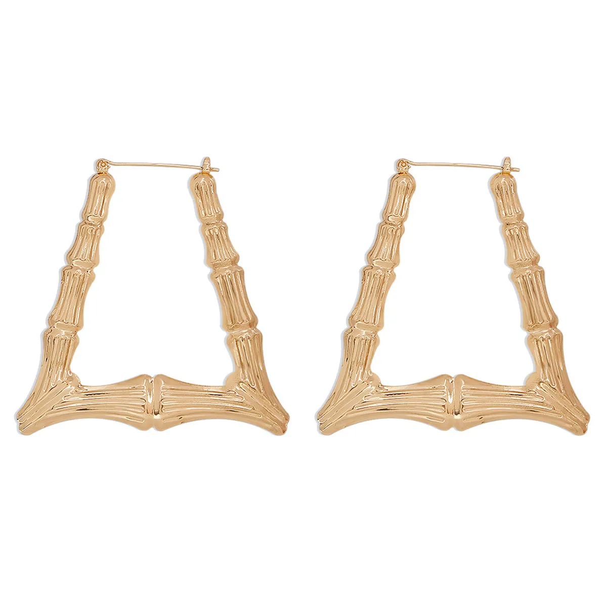 18K Gold-Plated Open Trapezium Bamboo Huggie Earrings