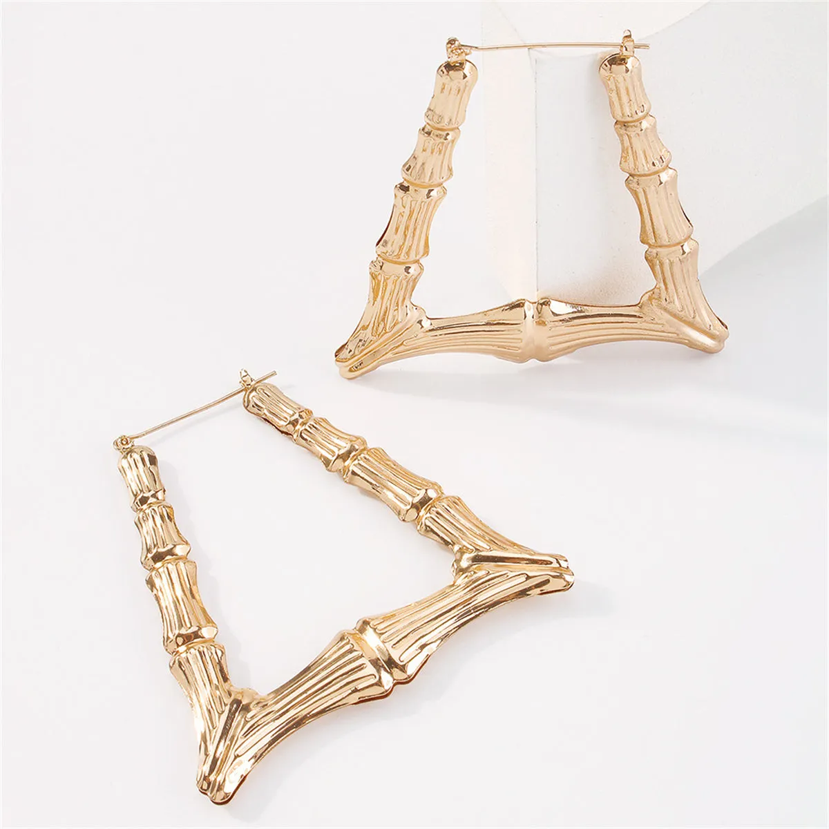 18K Gold-Plated Open Trapezium Bamboo Huggie Earrings