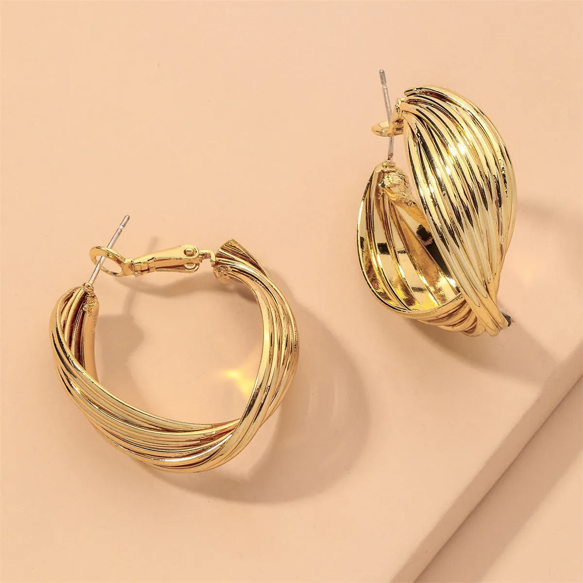 18K Gold-Plated Twisted Circle Hoop Earrings