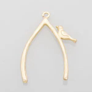 2013-2014 Fashion 21*29MM  lovely modern charms,Wishbone with a little bird,Matte Gold,suit for necklace/bracelet/earring ect,sold 10pcs per pkg