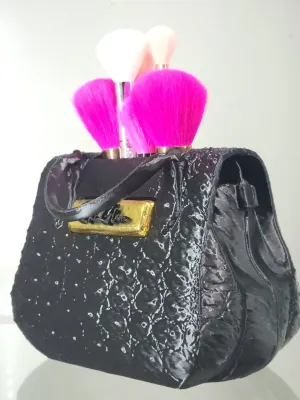 3D Printed Black Crocodile Texture Bag Brush Holder - Glam Vanity Decor