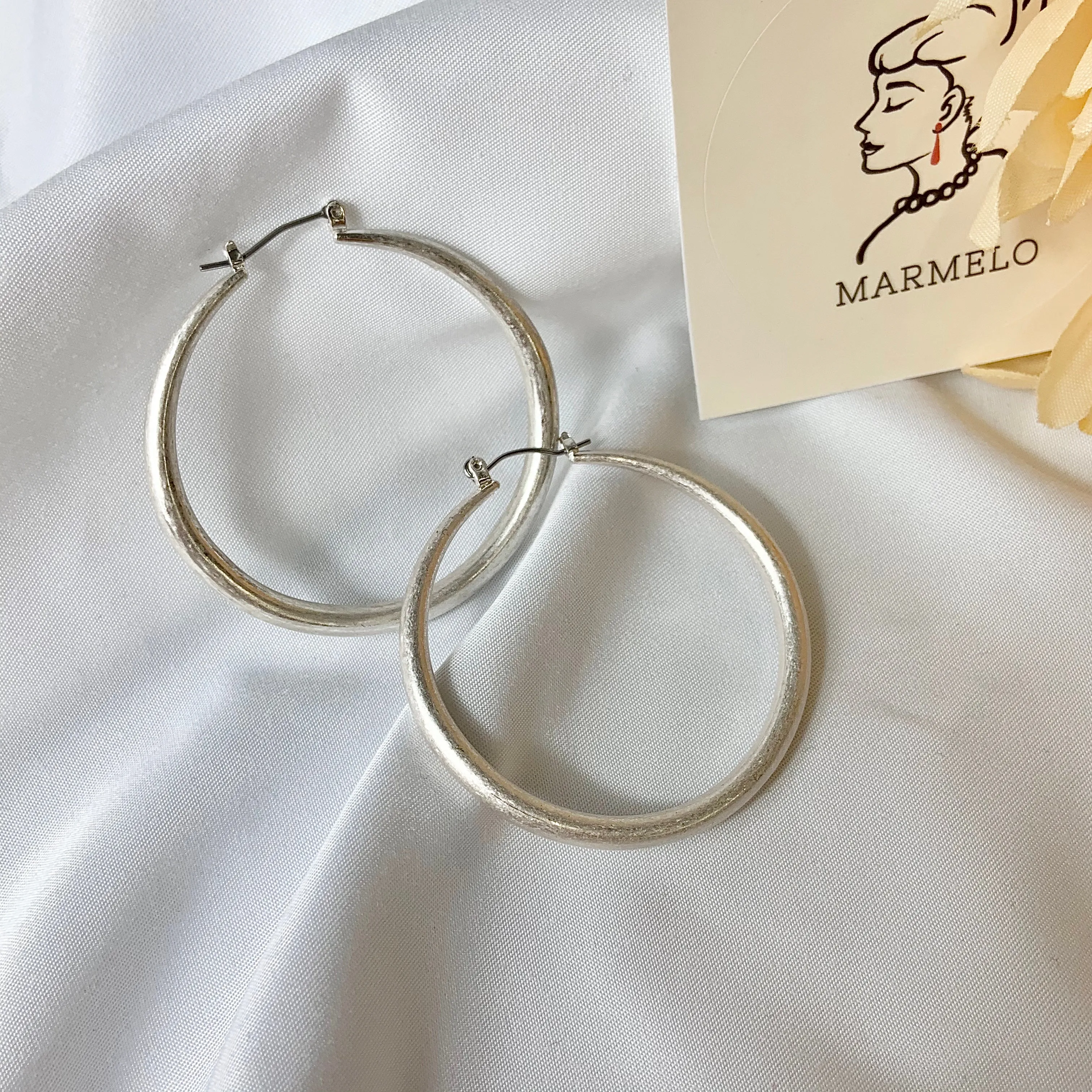 45mm Diameter Minimalist Retro Finish Lightweight Basic Hoop Earrings