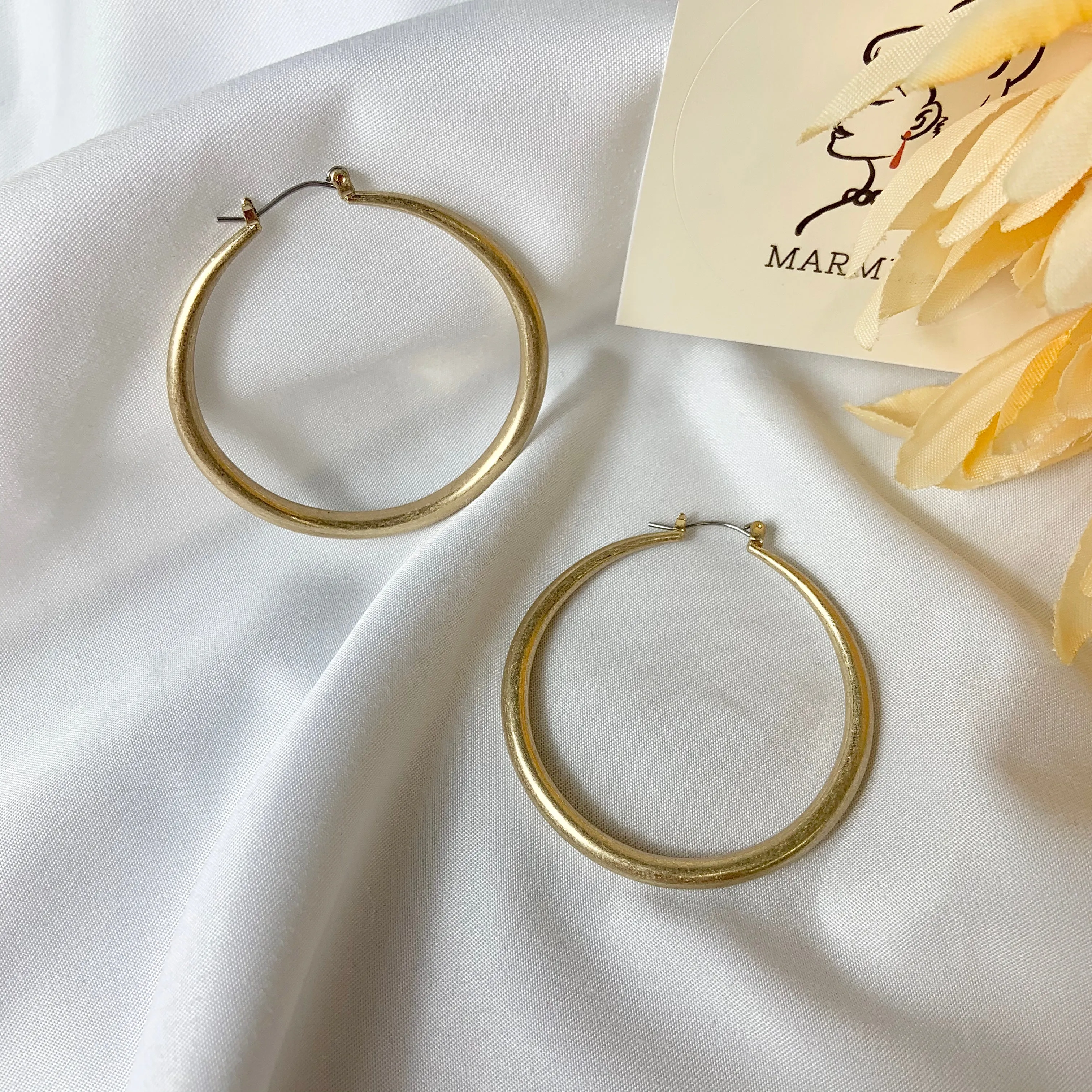 45mm Diameter Minimalist Retro Finish Lightweight Basic Hoop Earrings