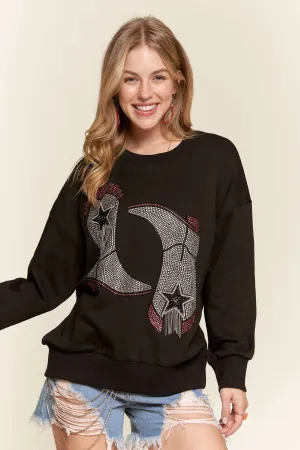 ADORA Rhinestone Accent Casual Sweatshirt