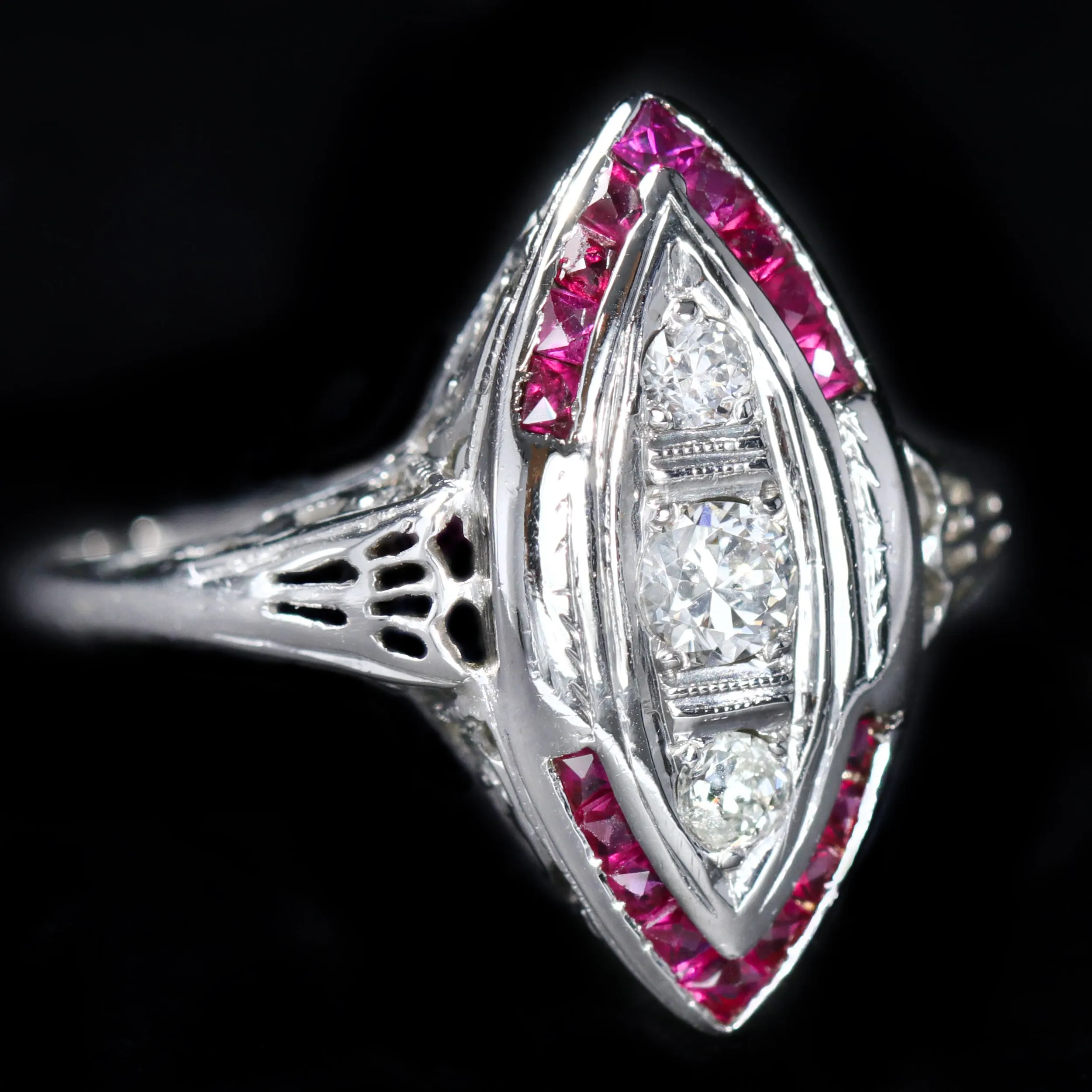 Art Deco 0.30 CTW Old European Cut Diamond and Ruby Ring