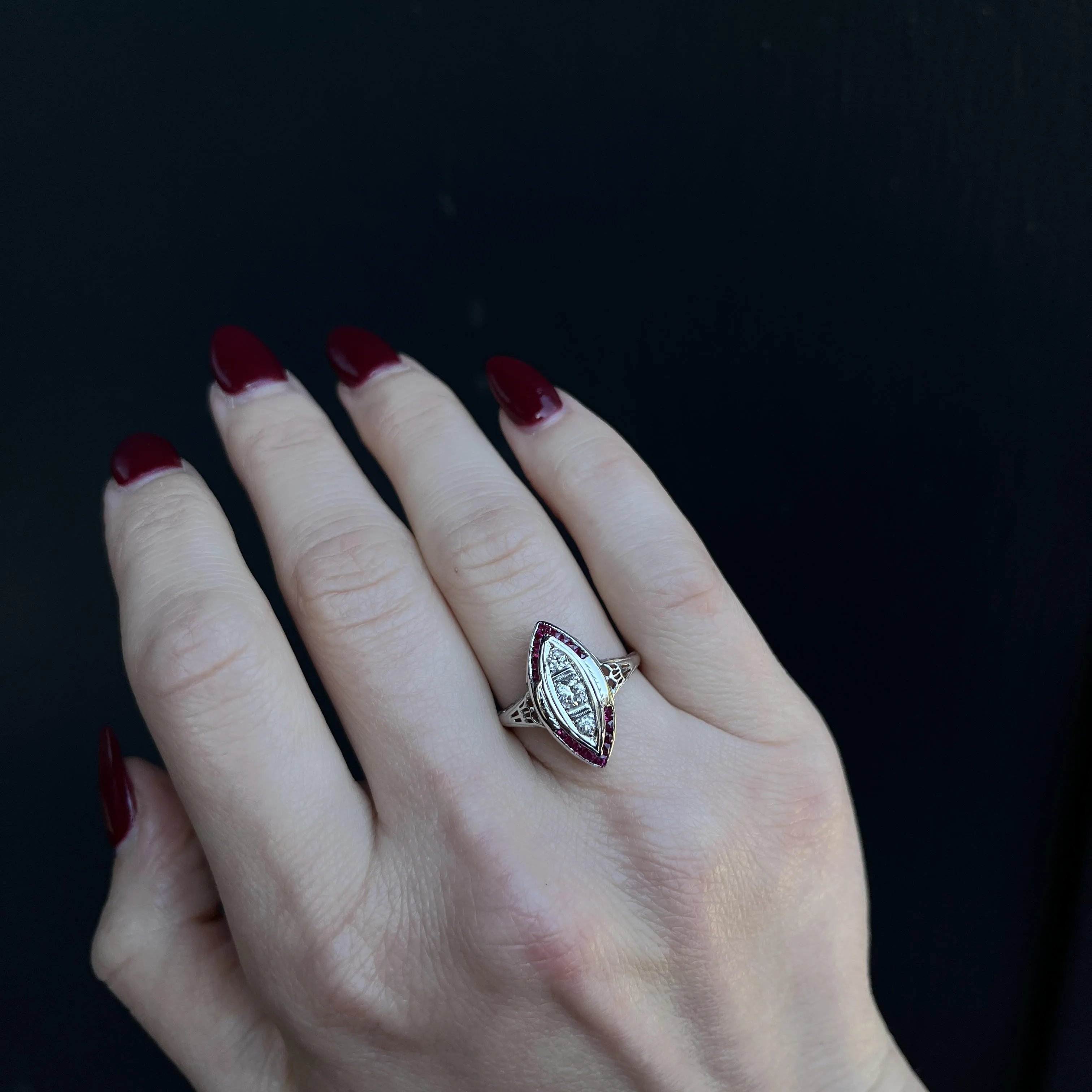 Art Deco 0.30 CTW Old European Cut Diamond and Ruby Ring