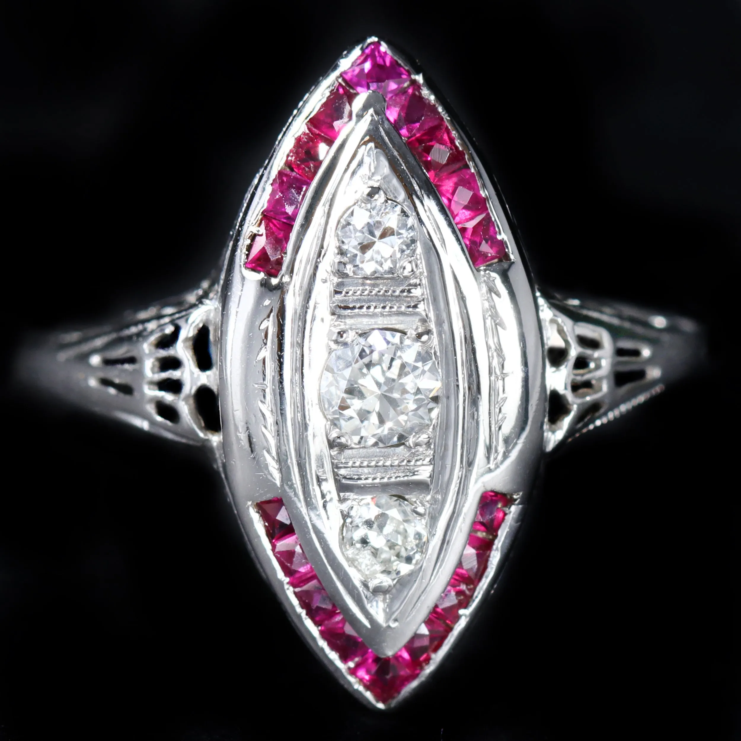 Art Deco 0.30 CTW Old European Cut Diamond and Ruby Ring