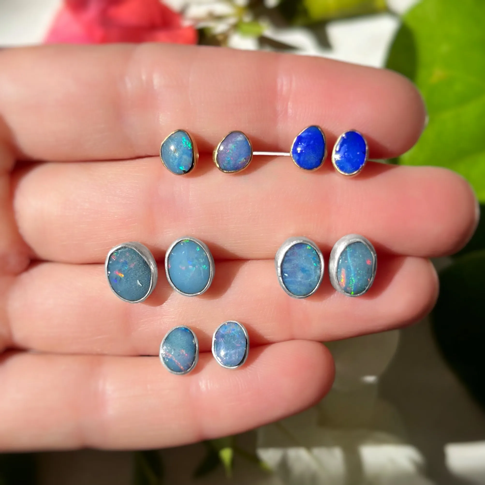 Australian opal stud earrings in 14K gold and gold-fill