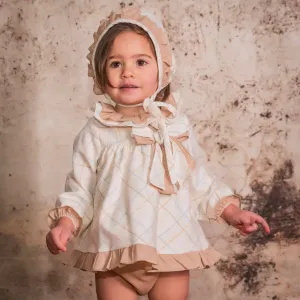 BABINE - Check Baby Dress & Bonnet - Cream