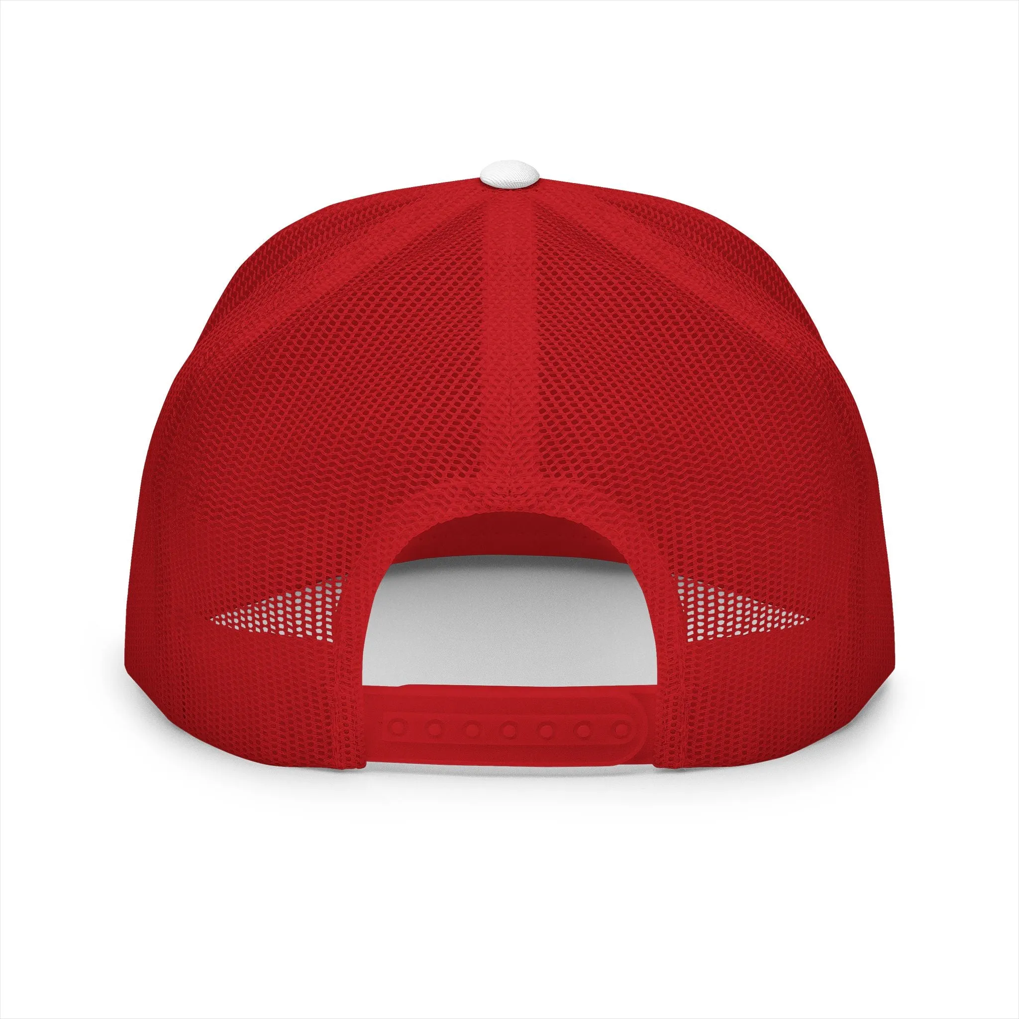 BILLY 5 Panel Flat Bill Trucker Cap (Black Vertical Logo - Embroidery) — AVAILABLE IN 10 COLORS