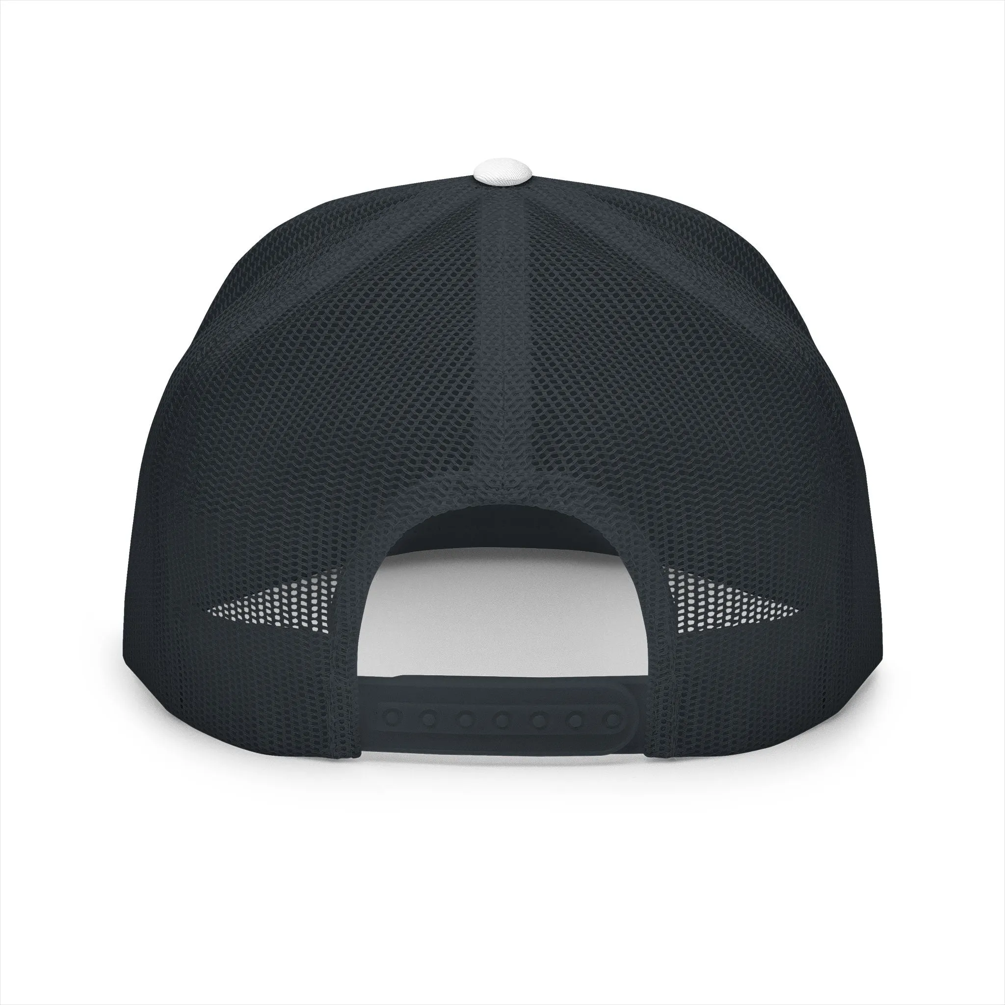 BILLY 5 Panel Flat Bill Trucker Cap (Black Vertical Logo - Embroidery) — AVAILABLE IN 10 COLORS