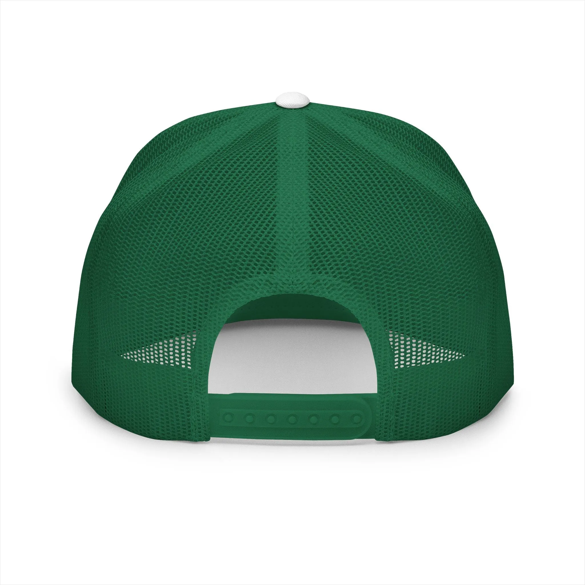 BILLY 5 Panel Flat Bill Trucker Cap (Black Vertical Logo - Embroidery) — AVAILABLE IN 10 COLORS