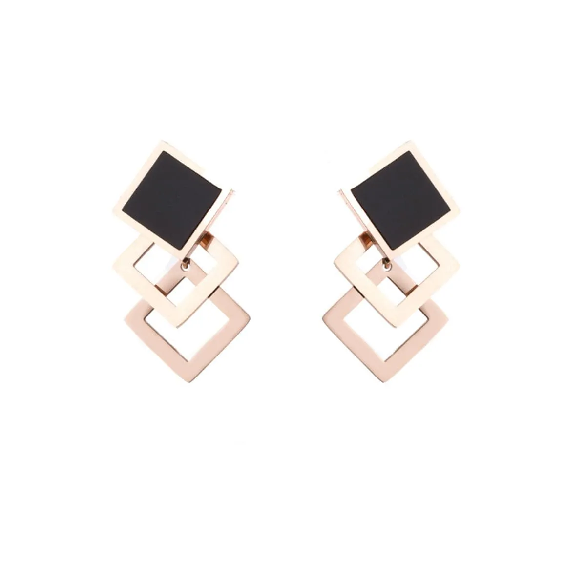 Black & 18K Rose Gold-Plated Overlapping Rhombus Stud Earrings