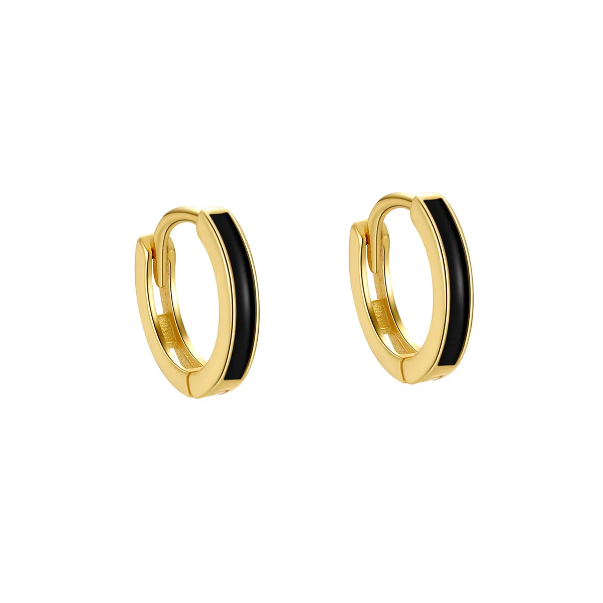 Black Enamel & 18K Gold-Plated Huggie Earrings