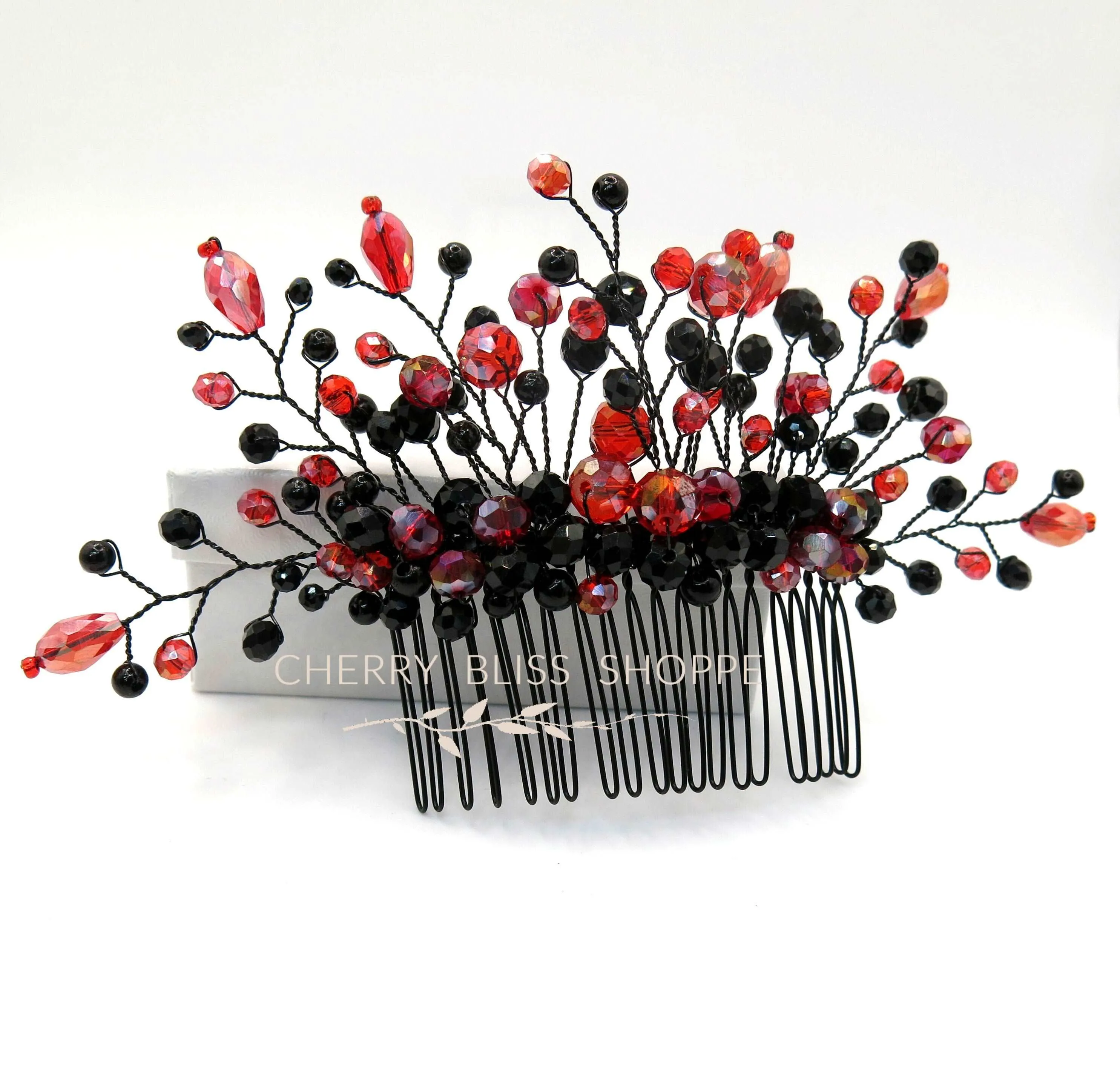 Black Red Decorative Comb and Earrings, Harley Queen Style Hair Pin, Red Halloween Vampire Cosplay Hair Piece
