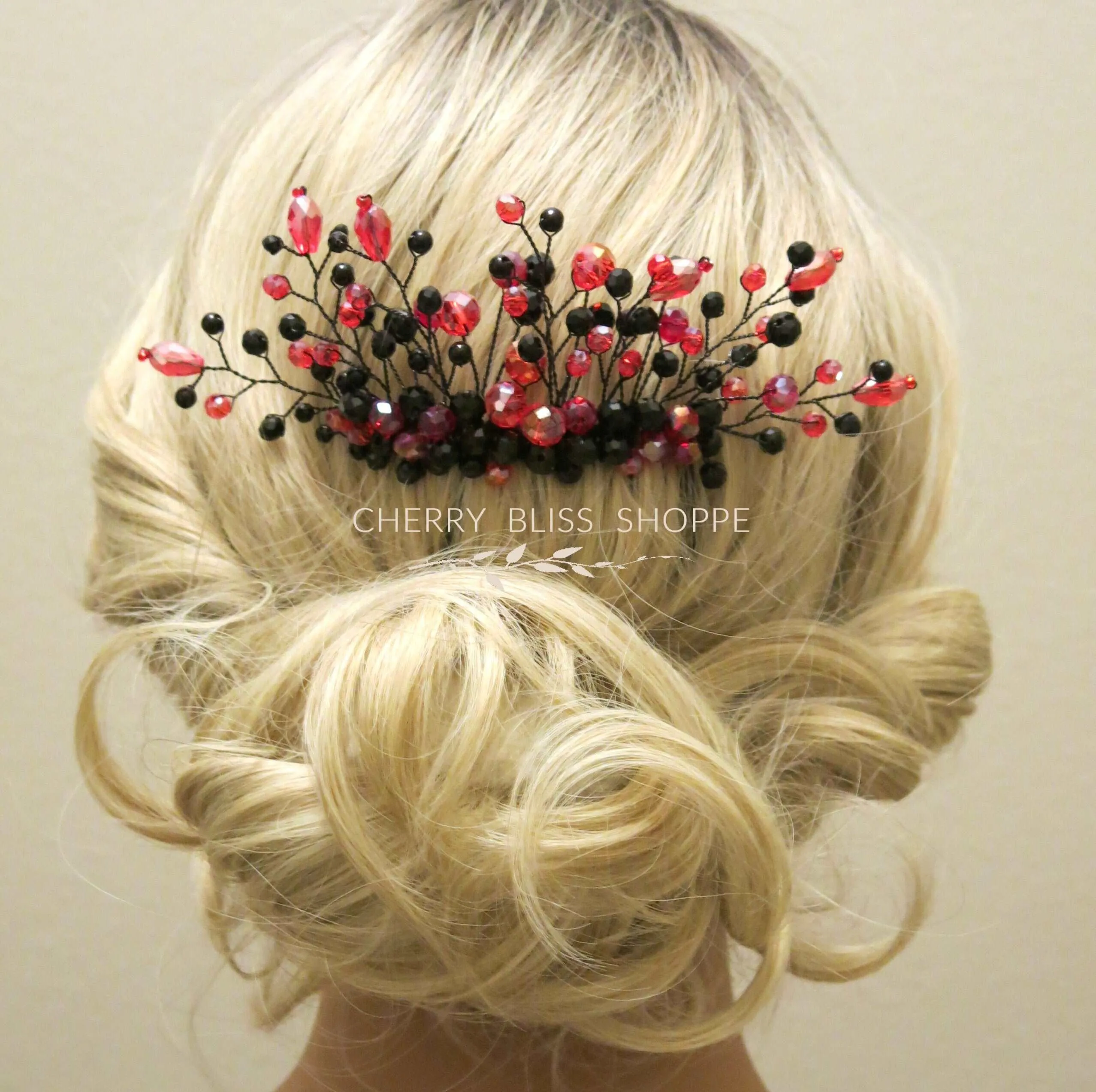 Black Red Decorative Comb and Earrings, Harley Queen Style Hair Pin, Red Halloween Vampire Cosplay Hair Piece