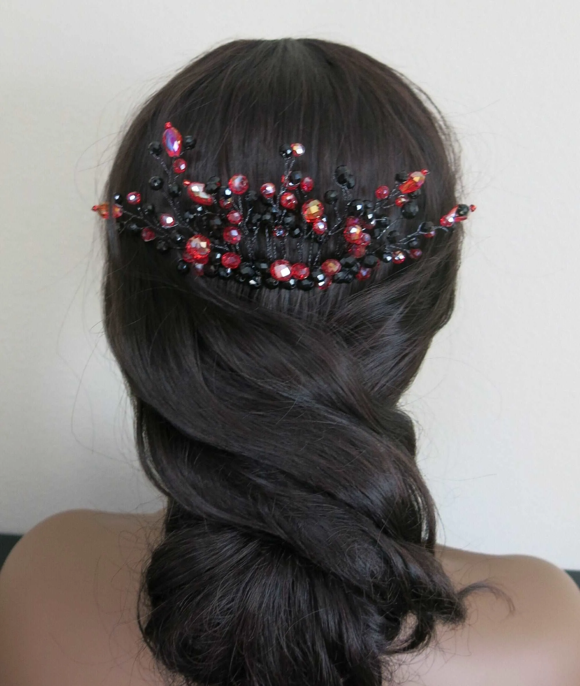Black Red Decorative Comb and Earrings, Harley Queen Style Hair Pin, Red Halloween Vampire Cosplay Hair Piece