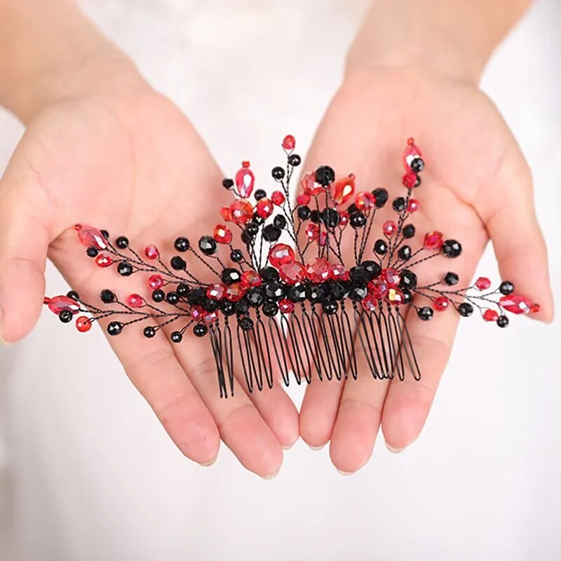 Black Red Decorative Comb and Earrings, Harley Queen Style Hair Pin, Red Halloween Vampire Cosplay Hair Piece