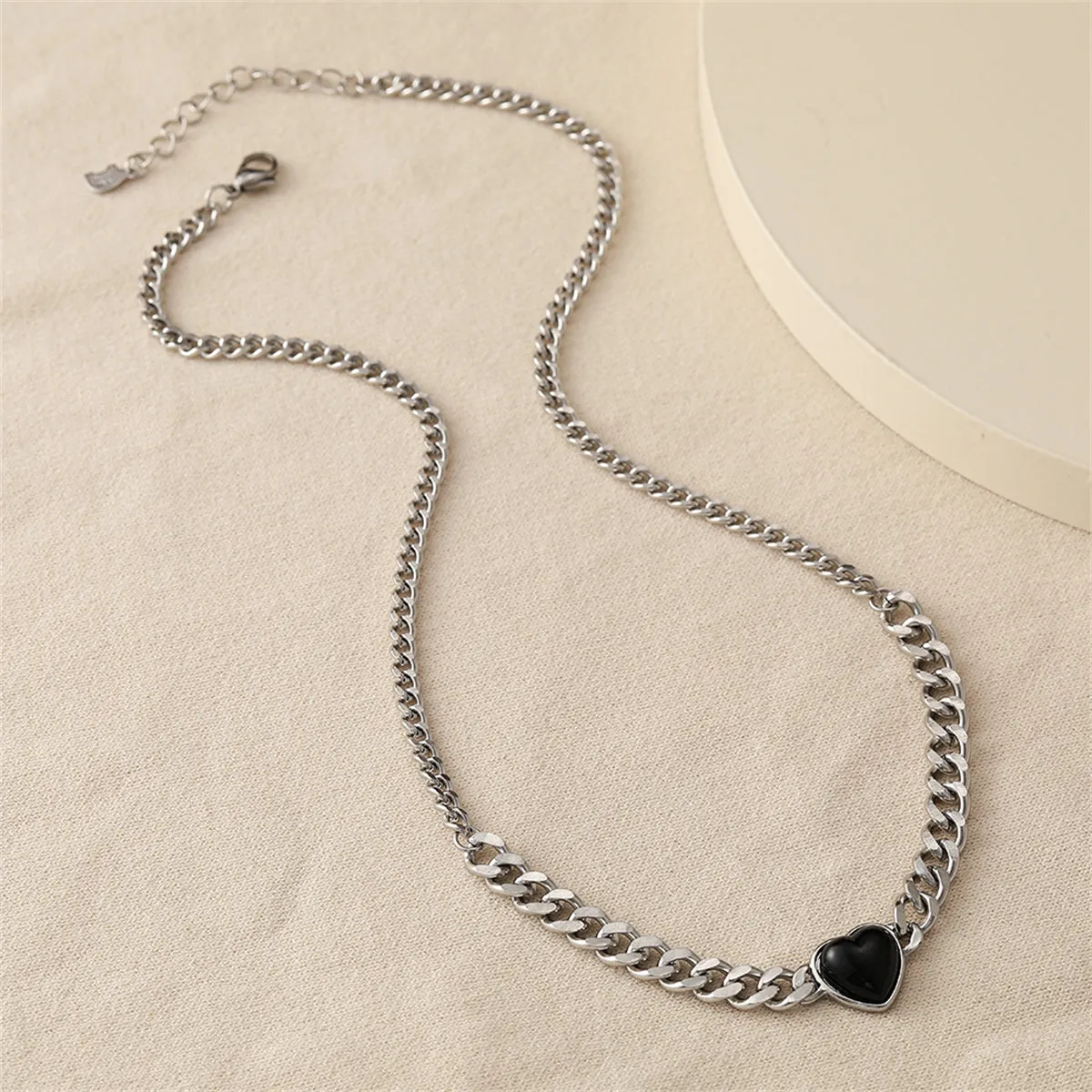 Black Resin & Silver-Plated Heart Pendant Necklace