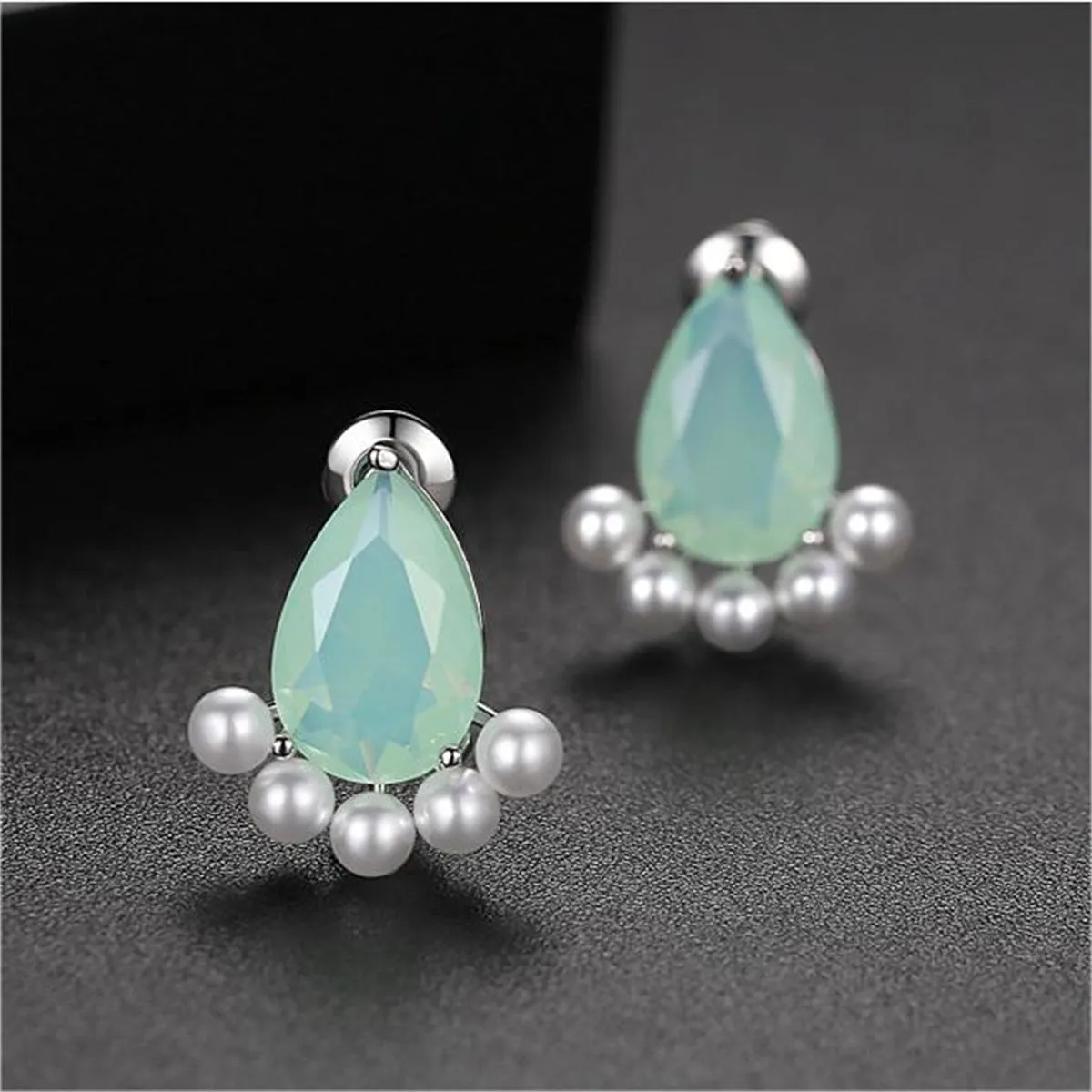 Blue Crystal & Pearl Silver-Plated Stud Earrings