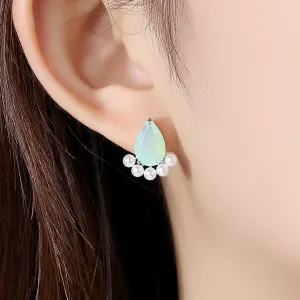 Blue Crystal & Pearl Silver-Plated Stud Earrings