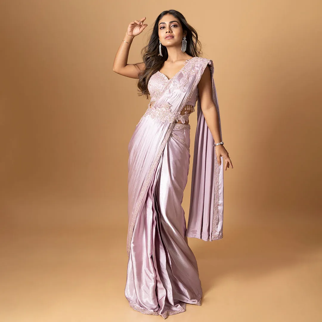 Blushing Elegance  Pink Fusion Saree