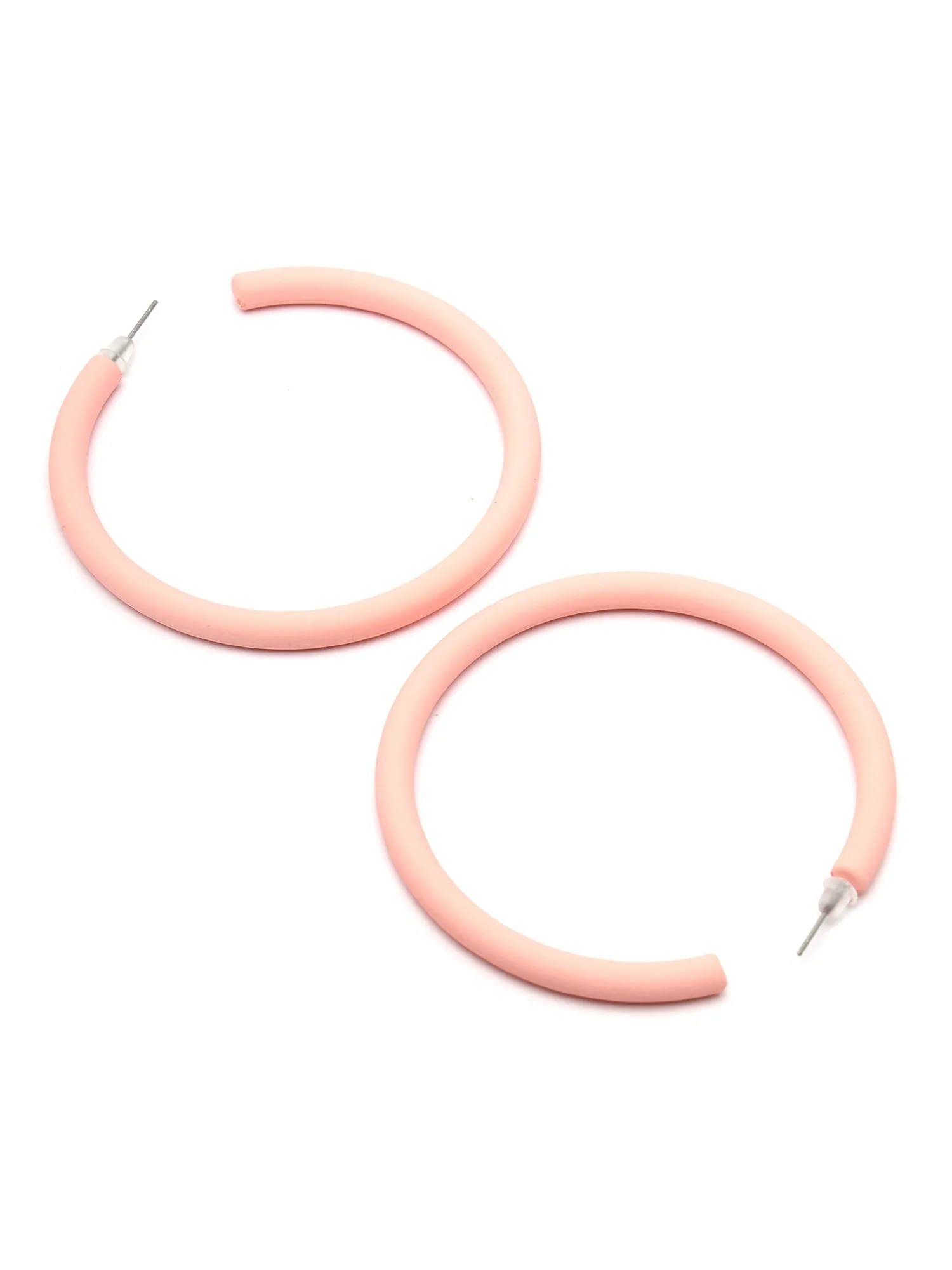 Bohey by KARATCART Matte Baby Pink Finish Half Hoop Earrings for Women
