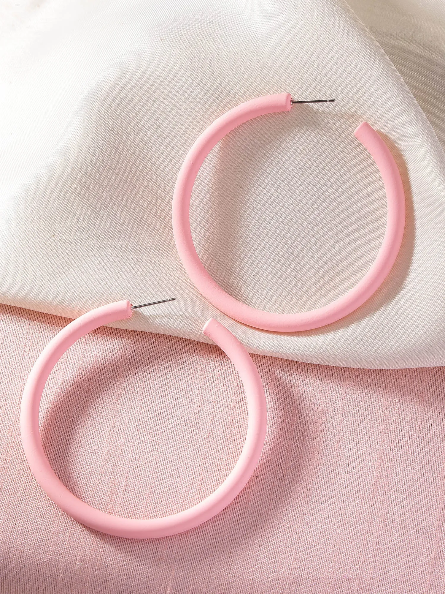 Bohey by KARATCART Matte Baby Pink Finish Half Hoop Earrings for Women
