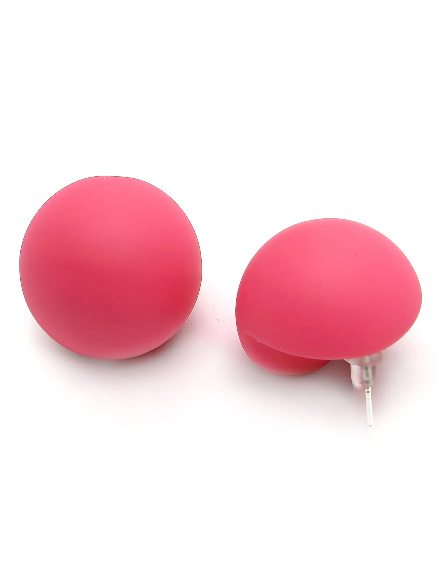 Bohey by KARATCART Matte Pink Finish Dome Stud Earrings for Women