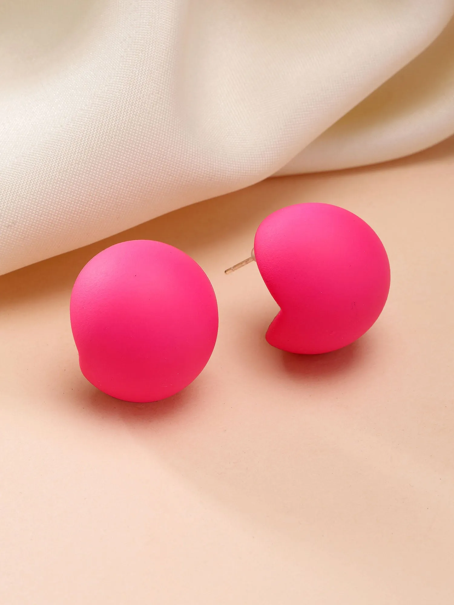 Bohey by KARATCART Matte Pink Finish Dome Stud Earrings for Women