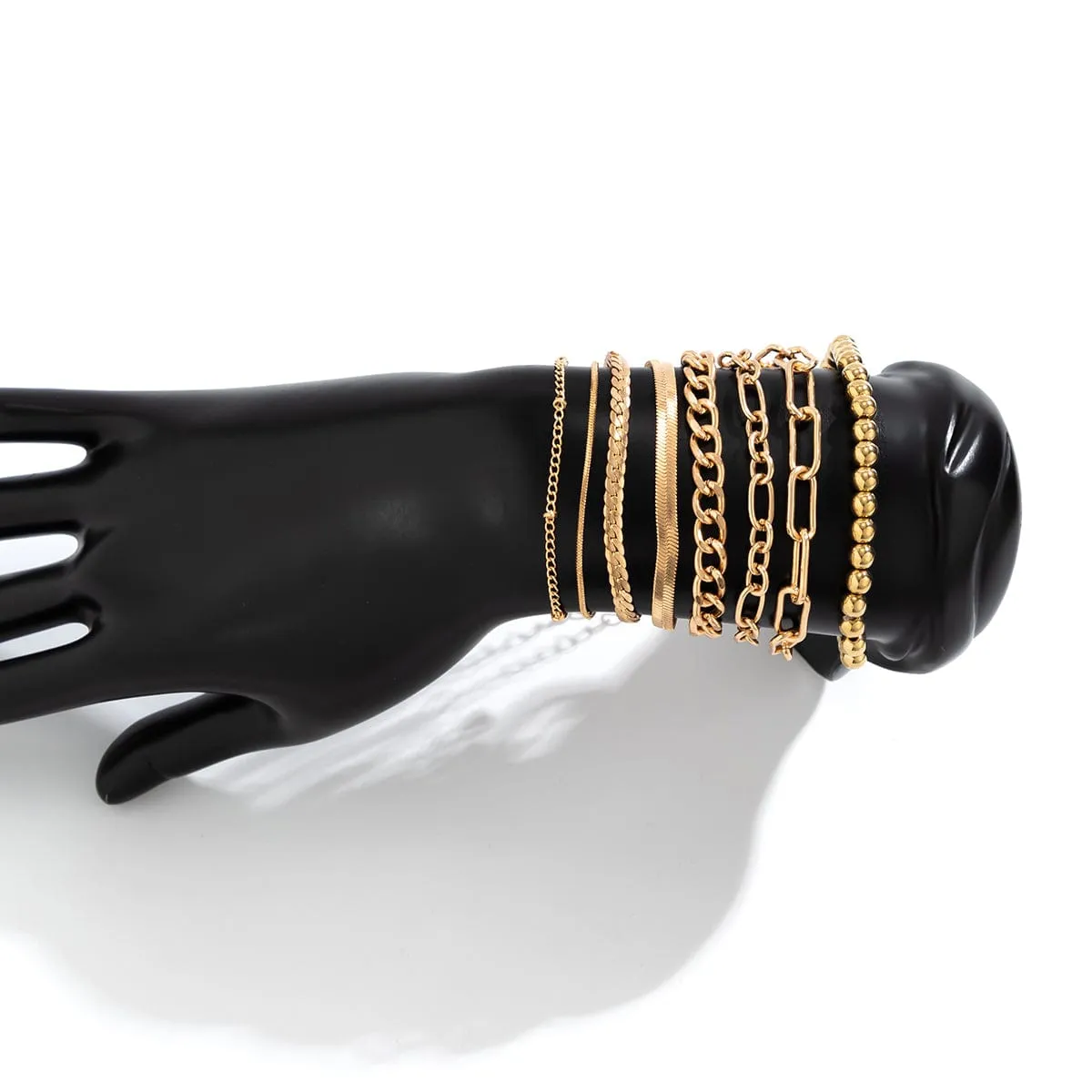 Boho 8 Pcs Gold Silver Plated Cable Chain Stackable Bracelet Set