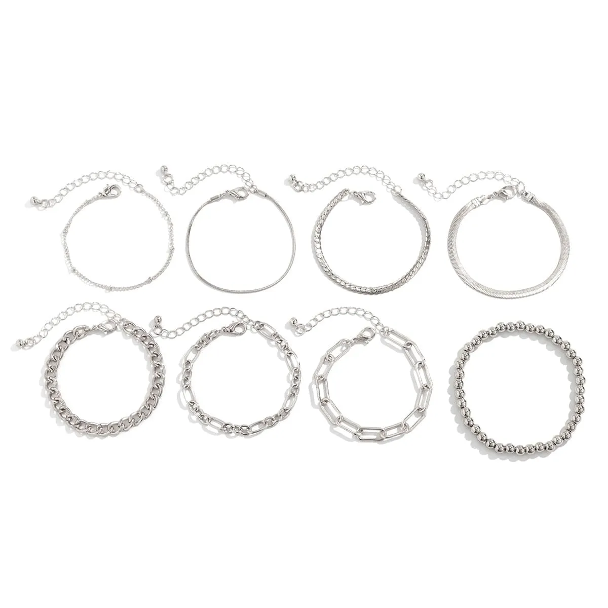 Boho 8 Pcs Gold Silver Plated Cable Chain Stackable Bracelet Set