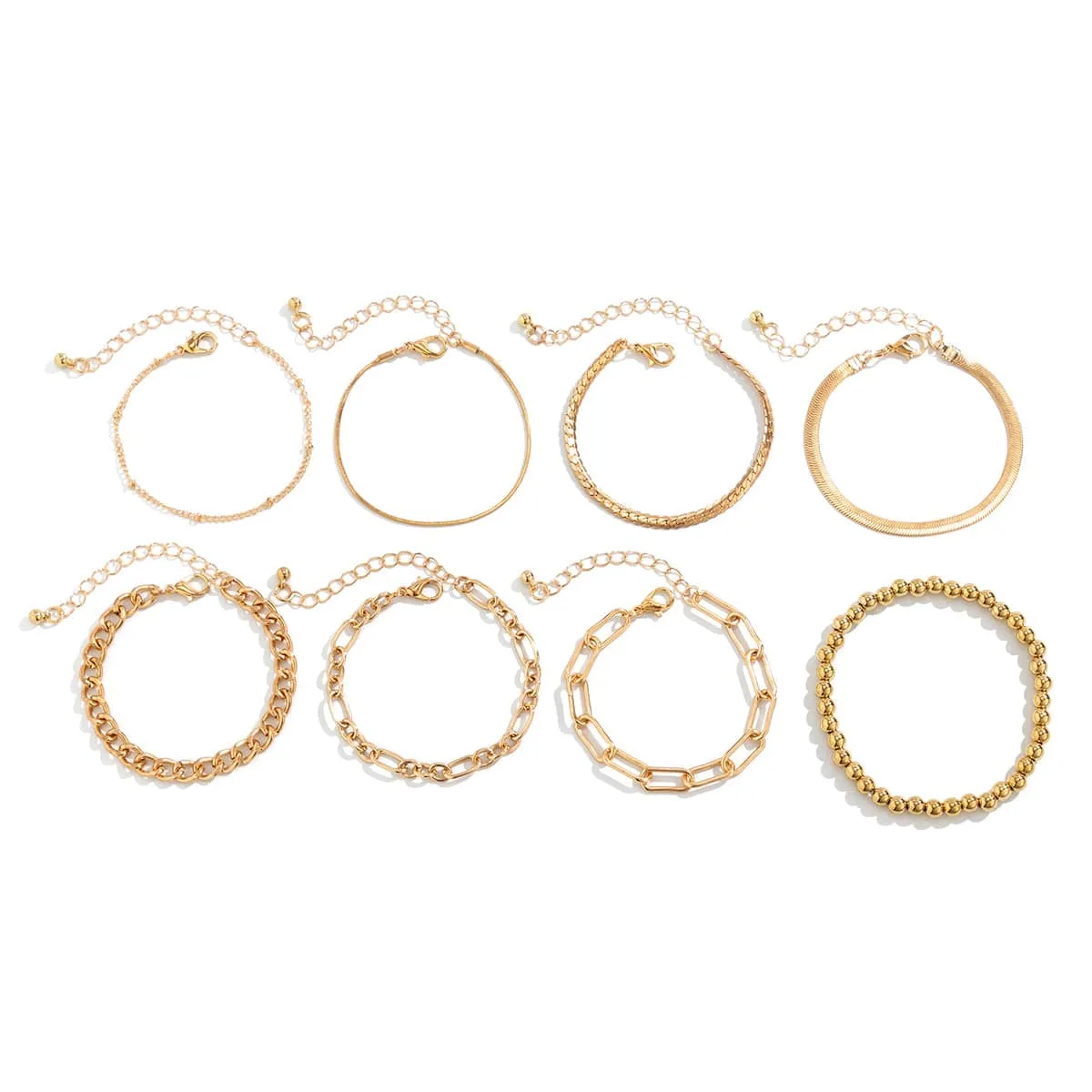 Boho 8 Pcs Gold Silver Plated Cable Chain Stackable Bracelet Set