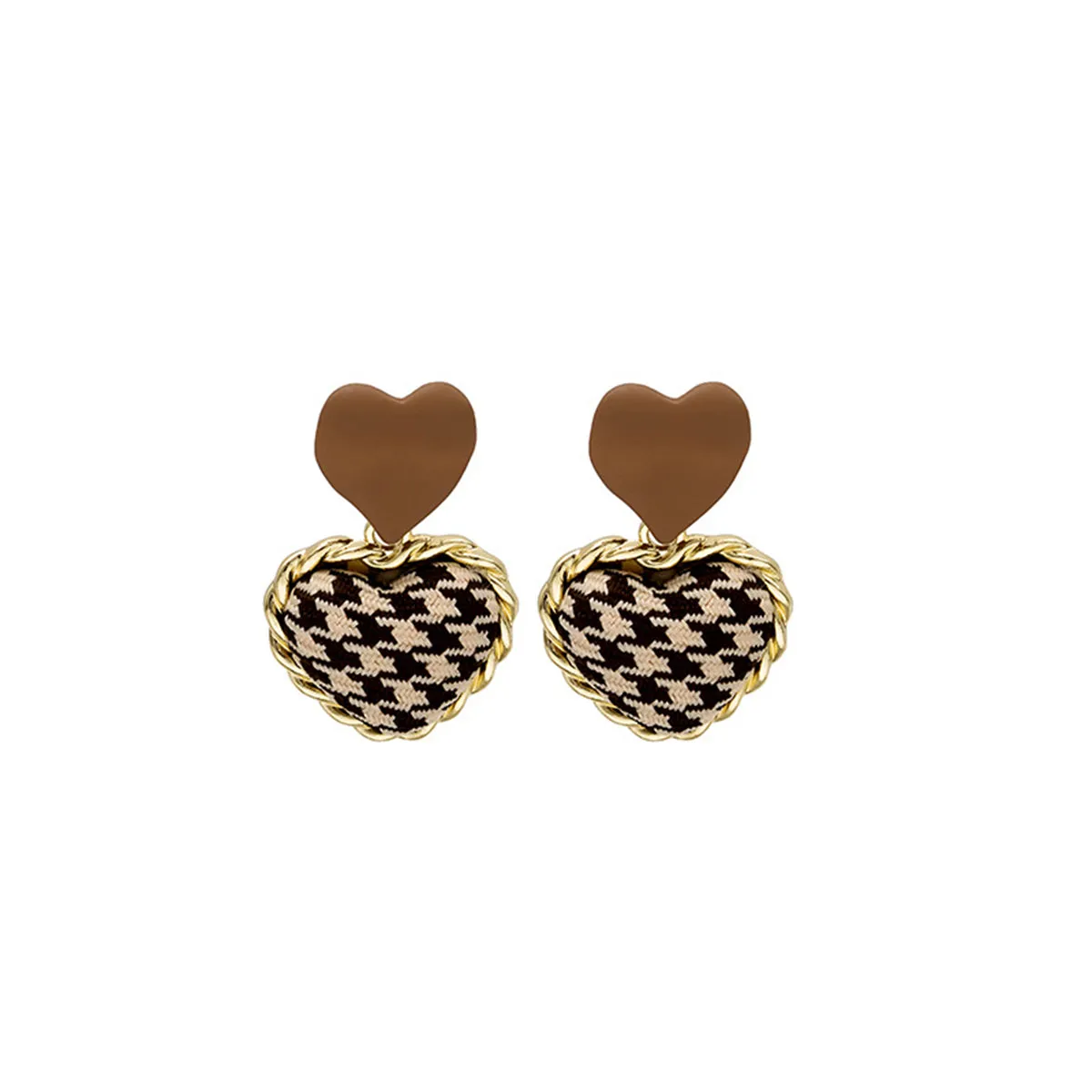 Brown Enamel & Polyster 18K Gold-Plated Checkboard Heart Drop Earrings
