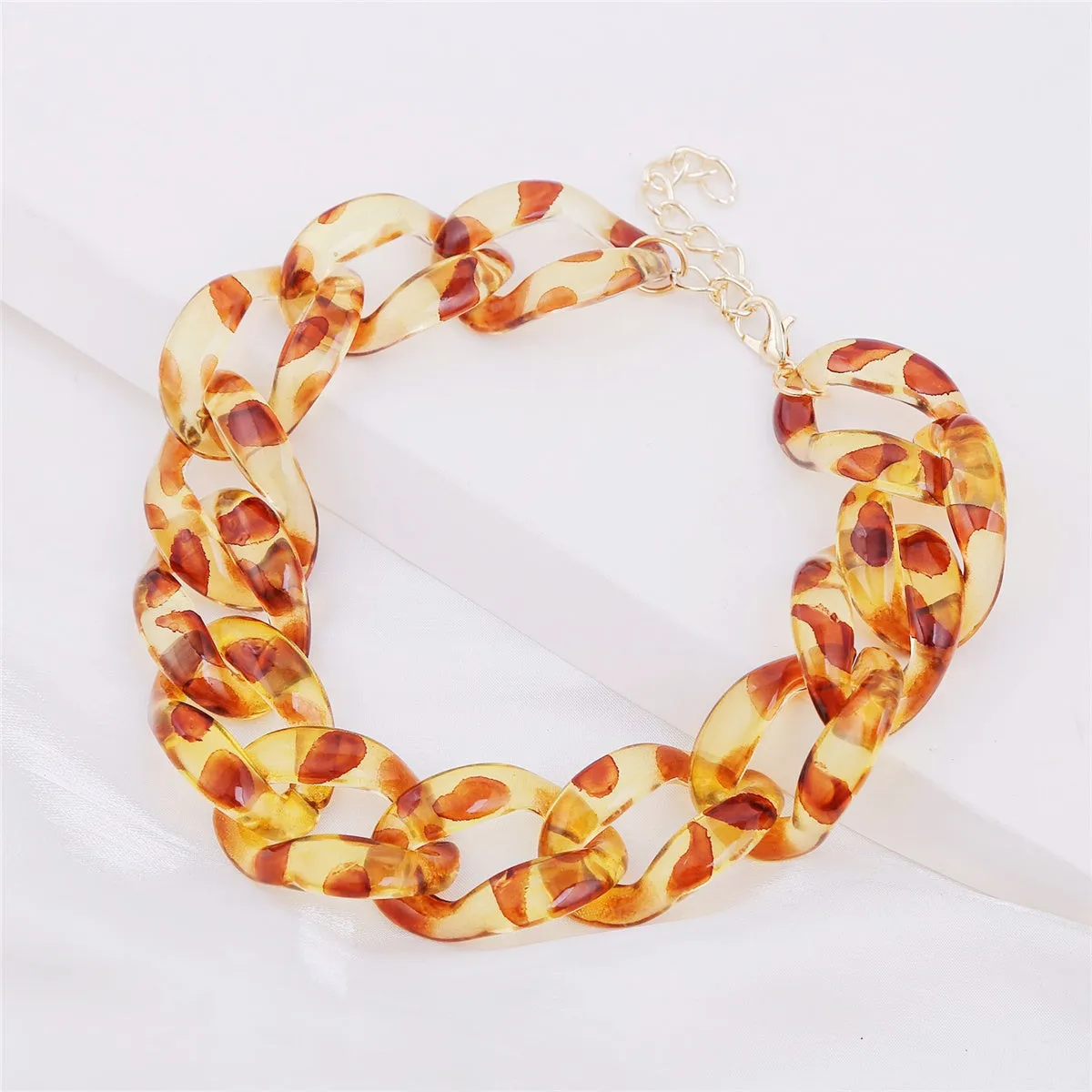 Brown Resin & 18K Gold-Plated Cable Chain Collar Necklace
