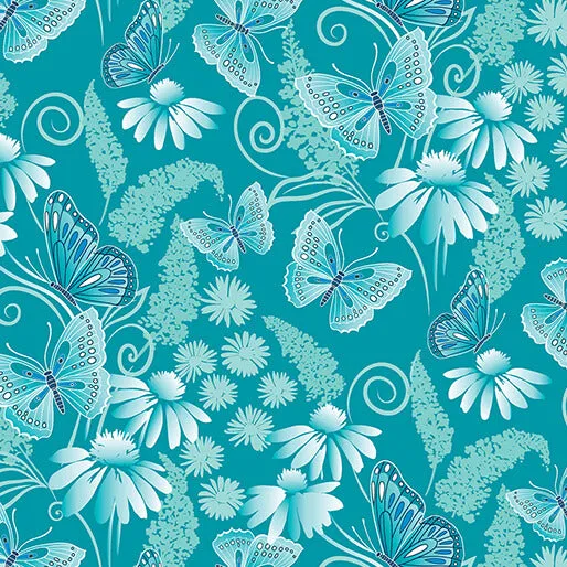 Butterfly Calypso by Benartex - Calypso Dreams Teal by the yard 3604