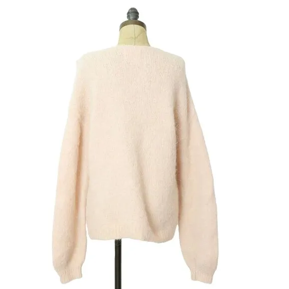 byTiMo Powder Pink Bow Sweater S Wool Blend Long Sleeve Fuzzy EUC B79