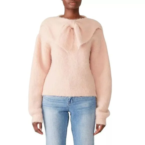 byTiMo Powder Pink Bow Sweater S Wool Blend Long Sleeve Fuzzy EUC B79