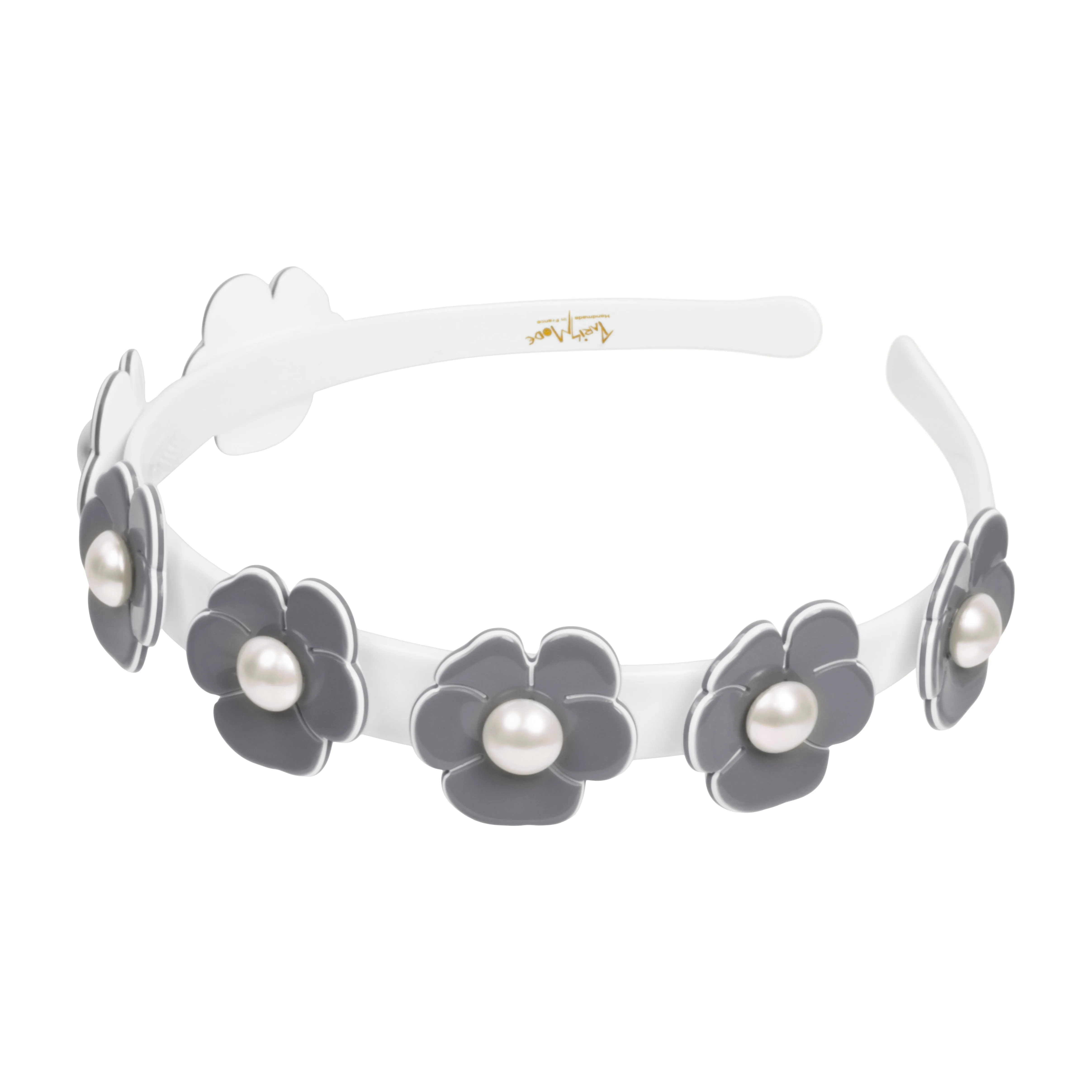 Camellia Pearl 1.5 cm Grey White Alice Band