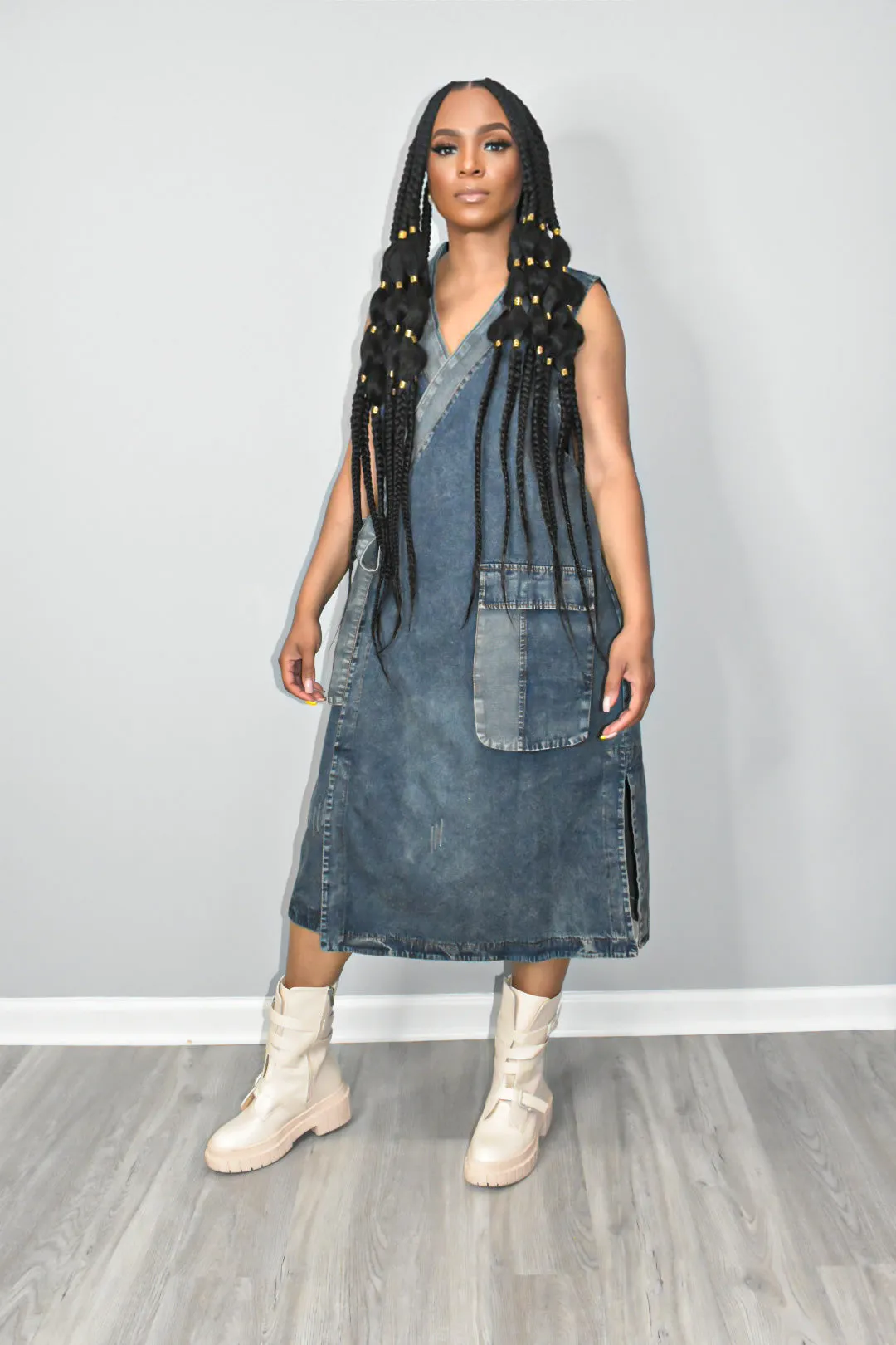 Cameo Wrapped Denim Dress