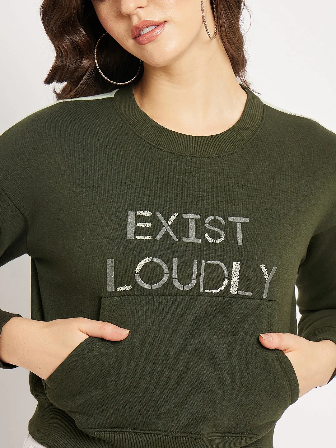 Camla Barcelona Typography Olive Green Sweatshirt